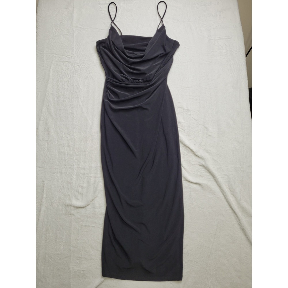 NWT Zara Cowl Neck Midi Dress Women Size M Black Spaghetti Strap